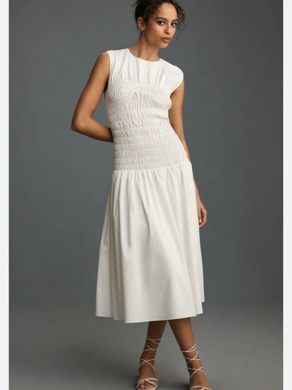 Mare Mare x Anthropologie Smocked Drop Waist Midi Dress – White (NWT, 1X)